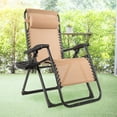thumbnail image 2 of Gymax Lot de 2 Chaises Longues Inclinables Pliantes Zéro Gravité avec Porte-Gobelet et Coussin Beige, 2 of 8