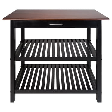 Casual Home Solid American Hardwood Kitchen Island with Drawer & Shelves, Walnut