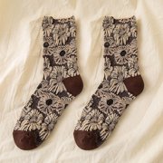 Women Autumn And Winter Sunflower Jacquard Socks Cotton Warm Mid Tube Socks Women Thick Socks Sports Socks Sock Brown