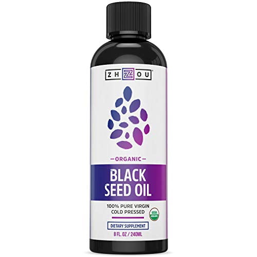 Zhou Organic Black Seed Oil | 100% Virgin Cold Pressed Omega 3 6 9 | Super Antioxidant for Immune Support, Joints, Digestion, Hair & Skin | Vegan, Gluten-Free, Non-GMO | 8oz