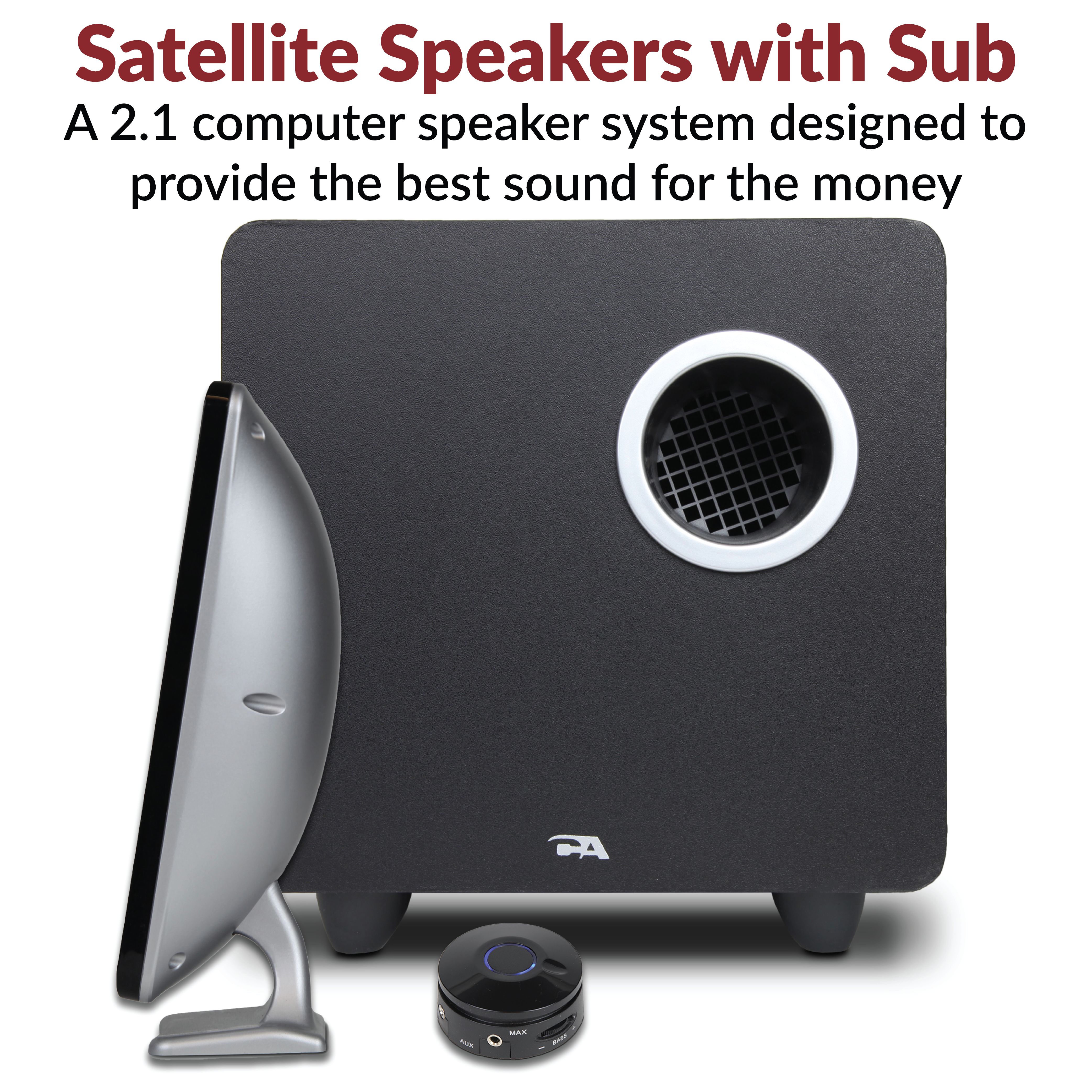 Cyber Acoustics CA-3610 3pc 62W (total) 2.1 Channel Speaker System with Subwoofer and Control Pod, Full Stereo Sound, Black