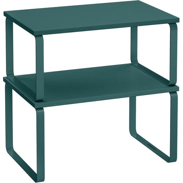 SONGMICS Cabinet Organizer Shelf, Set of 2 Kitchen Counter Shelves, Kitchen Storage, Spice Rack, Stackable, Expandable, Metal and Engineered Wood, Ivy Green