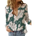 thumbnail image 1 of Innerwin Shirts Button Down Ladies Blouse Business Long Sleeve Loose Tops Green Flower XL, 1 of 2