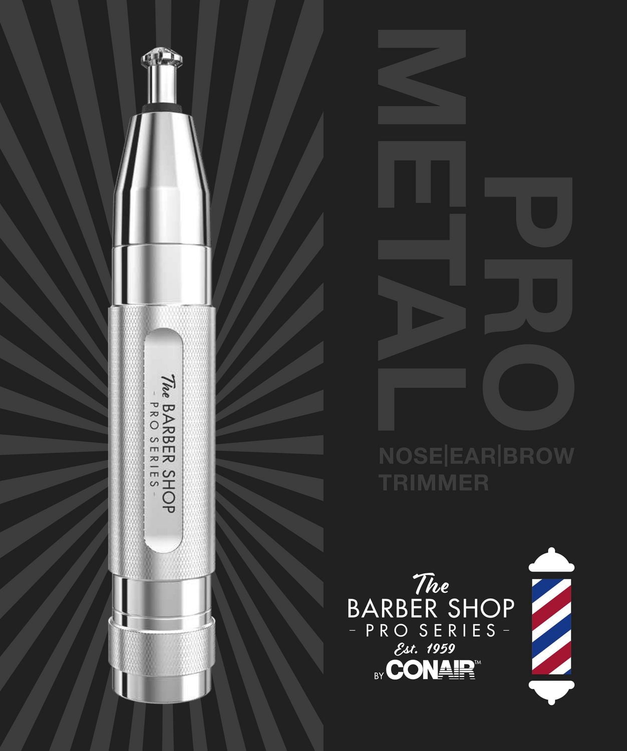 Tondeuse nez et oreilles Conair Barber Shop Pro Series Pro Metal, sans fil, technologie Diamond Head et tête de précision