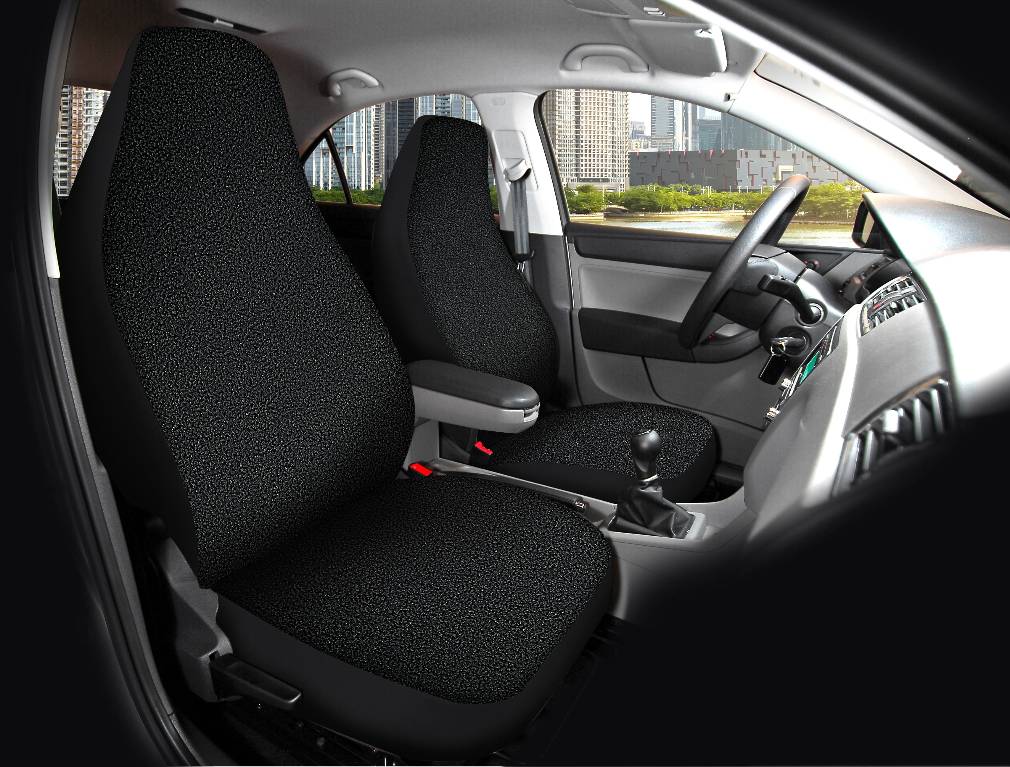 AUTO DRIVE 2-PIECE Black Teddy Plush Fur Front Car Seat Cover Black