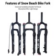 thumbnail image 2 of BOLANY BOLANY FKA006 26-Inch Magnesium Alloy Fat Tire Bicycle Fork for Snow and Beach Riding, 135mm Shock Absorption, Wire Control Suspension, Black Color, 2 of 6