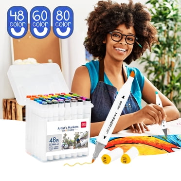 48 Colors Dual Tips Permanent Marker Pens Art Markers Set with Storage Box，Perfect Gift Set