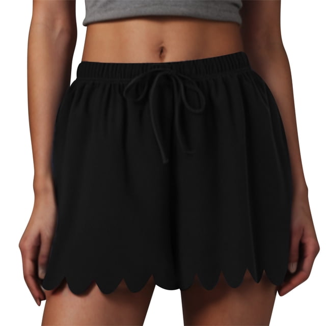 asjyhkr Plus Size Womens Summer Shorts Drawstring Elastic Ruffle Wave Wide Leg Shorts Solid Color