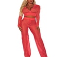 thumbnail image 1 of Women Beach Mesh Sheer Bikini Cover Up Swimwear Bathing Tops+Pants Set, 1 of 5