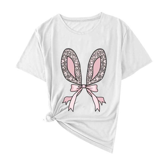 Plebaso T-Shirts Graphiques de Pâques pour Femmes à Manches Courtes, T-Shirts Imprimés pour Femmes, Décontractés, Amples, d'Extérieur, Hauts Basiques