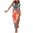 thumbnail image 1 of Womens Sleeveless Tight Maxi Dress Side Slit Drawstring Ruched Slim Fit Tank Dress U Neck Summer Club Beach Sun Dresses, 1 of 4