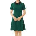 thumbnail image 1 of INSPIRE CHIC Robe Évasée à Manches Courtes pour Femme à Col Claudine Contrastant m Vert, 1 of 4