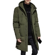 YIFUNIN Men's Long Quilted Down Jacket, Large Size Loose Casual Thickened Parka, Winter Windproof Warm Full Zip Hooded Outdoor Winter Coat Green 3XL