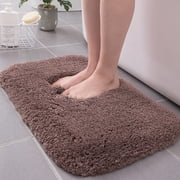 High Carpet Floor Mats Bathroom Toilet, Xinsrenus Ultra Absorbent Non-Slip High Pile Bath Mat, Soft Thick Quick Dry Machine Washable Bathroom Rug for Bedroom Door Tub Shower, Brown
