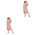 thumbnail image 2 of yingyy 1/2/3 Polyester Robe de Nuit pour Femmes Décontractée de Remplacement Col Rond Manches Longues Double Poche Respirante Peignoir de Maison Vêtement de Nuit Rouge TTG 2 Pcs, 2 of 6