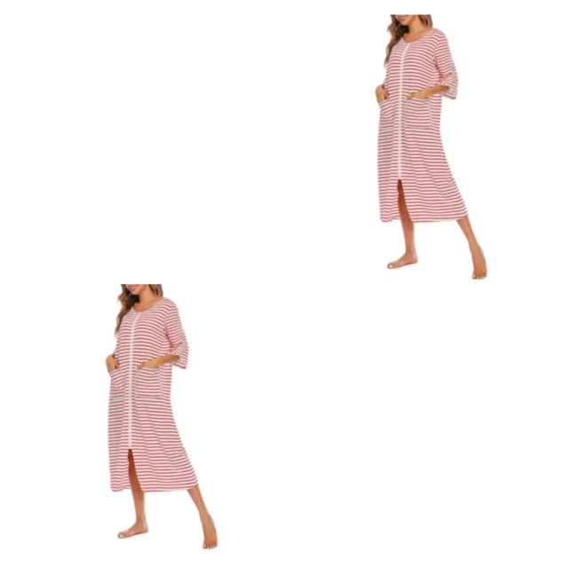 yingyy 1/2/3 Polyester Robe de Nuit pour Femmes Décontractée de Remplacement Col Rond Manches Longues Double Poche Respirante Peignoir de Maison Vêtement de Nuit Rouge G 2 Pcs
