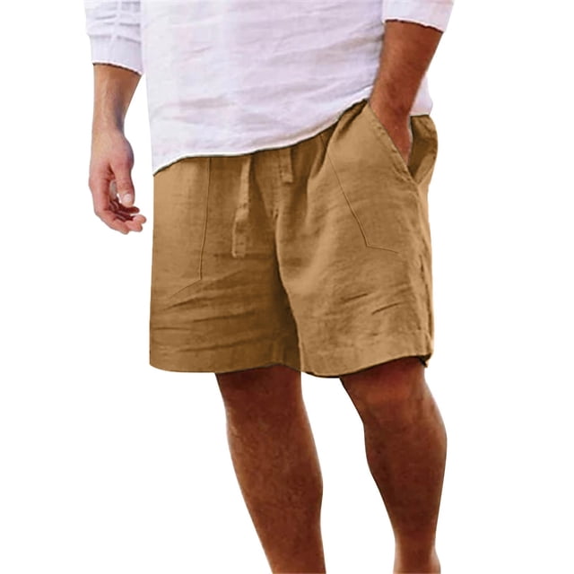 Ediodpoh Men Spring and Summer Pant Casual All Solid Color Painting Loose Plus Size Trouser Fashion Beach Pockets Short Linen Shorts for Men Khaki XXXXL
