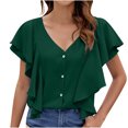 thumbnail image 1 of Yuyuzo Chemises Boutonnées pour Femmes Été Col en V Profond Manches Courtes Blouses Amples à Volants, 1 of 7