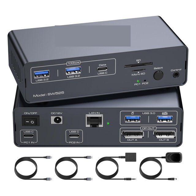 USB C KVM Switch 2 Monitors 2 Computers 4K60Hz KVM Docking Station 10Gbps USB 3.2 Ports Dual Monitor KVM