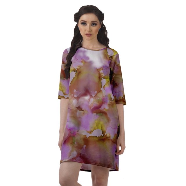 Moomaya Robe de Soirée pour Femmes, Encolure Dégagée, Tunique en Georgette Mousse à Manches 3/4