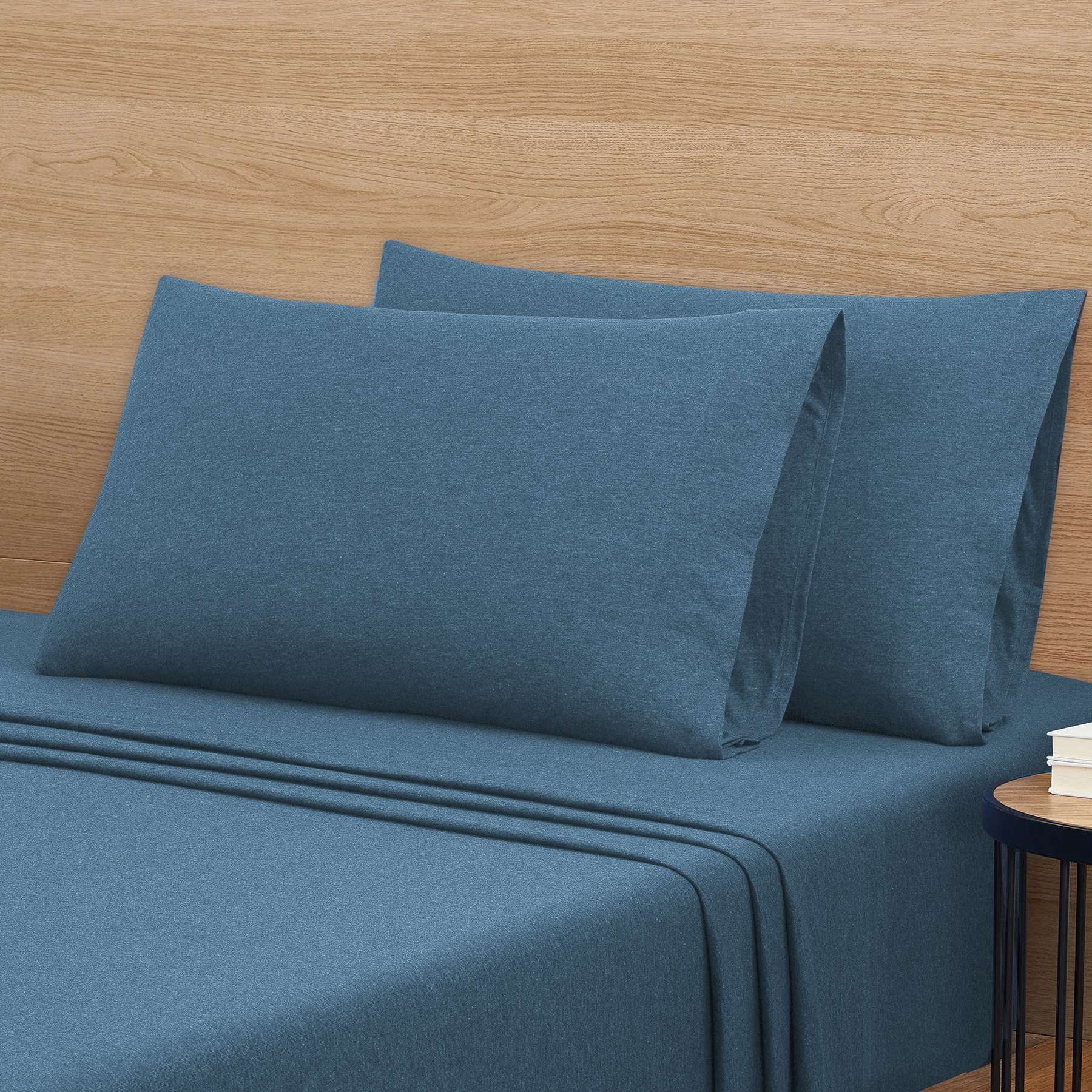 Mainstays – Parure de lit en jersey extra doux, riche en coton, pour adulte, Twin-XL, Bleu Foncé, 3 pièces