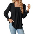 thumbnail image 1 of IROINNID T-Shirt à Manches Longues en Polyester Réduit pour Femmes, Col Carré Profond, Blouse Boutonnée, Noir, 1 of 4