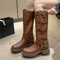 thumbnail image 4 of Prix Réduit! Aqestyerly Bottes d'Hiver pour Femmes Femmes Chaussures à Talon Moyen Boucle de Ceinture Hauteur Genou Rétro Cowboy Cavalier Punk, 4 of 6