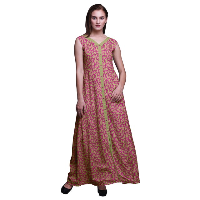 Bimba Robe de Plage Longue Sans Manches à Fente avant Imprimée de Feuilles Été Printemps pour Femmes - Moyen