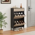 thumbnail image 2 of GloryStar Rattan Shoe Cabinet with 2 Flip Drawers and 1 Pull-Out Drawer, Free Stand Shoe Storage Cabinet, 3-Position Adjustable Shelf, Narrow Shoe Cabinet for Entryway/Porch, 2 of 8