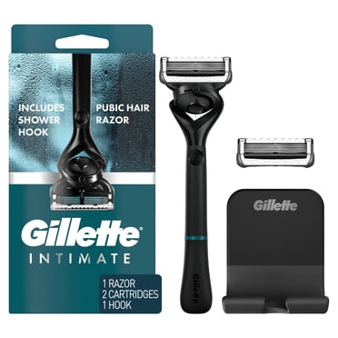 Gillette Intimate Rasoir pour Poils Pubiens pour Hommes, Rasoir Pubien pour Hommes pour le Toilettage Masculin, Doux et Facile à Utiliser, Conçu pour les Poils Pubiens, 1 Manche de Rasoir, 2 Recharges de Lames de Rasoir