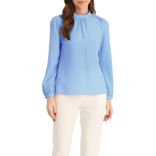 INSPIRE CHIC Chemisier en Mousseline pour Femmes Travail Bureau Col Montant Manches Longues Blouse m Bleu