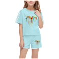 thumbnail image 1 of Économies d'Été! HVOBTTY Ensemble Décontracté 2 Pcs à Manches Courtes pour Filles, Ensemble de Mode Décontracté à Manches Courtes pour Garçons et Filles avec Col Rond, Boutons et Short Imprimé Vert, 10 Ans, 1 of 4