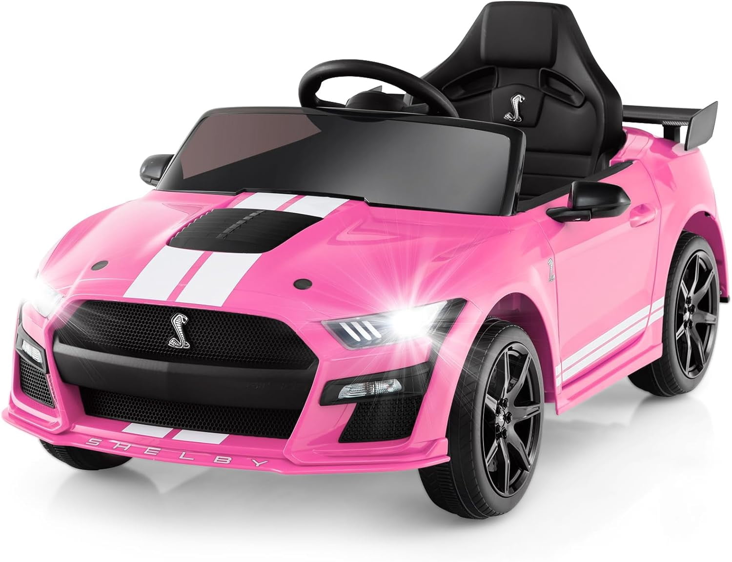 Licensed Ford Mustang GT500 Ride on Car for Kids by OLAKIDS, Battery Powered Electric Vehicle with Remote Control, Headlight, Power Display, USB, Music, Radio, Aged 3-8