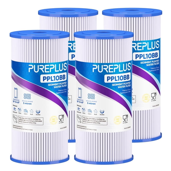 PUREPLUS Filtre à Sédiments Plissé pour Toute la Maison 10 Pouces x 4.5 Pouces pour Eau de Puits, Cartouche de Remplacement pour GE FXHSC, Culligan R50-BBSA, Pentek R50-BB, DuPont WFHDC3001, Ameri