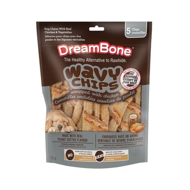 DreamBone Croustilles Ondulées Enrobées de Poulet et Fabriquées avec un Arôme Véritable de Beurre d'Arachides, 5 Unités, Offrez à Votre Chien une Délicieuse Gâterie à Mâcher Sans Cuir Brut, pour Tous les Chiens