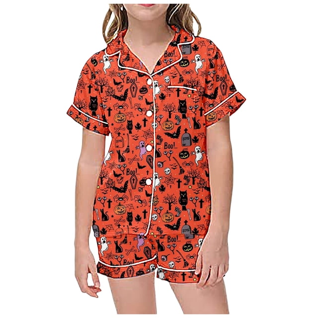 WEAIXIMIUNG Pyjama de Noël pour Garçons, Loisirs pour Enfants, Imprimé, Col à Boutons, Haut à Manches Courtes, Short, Ensemble de Pyjama