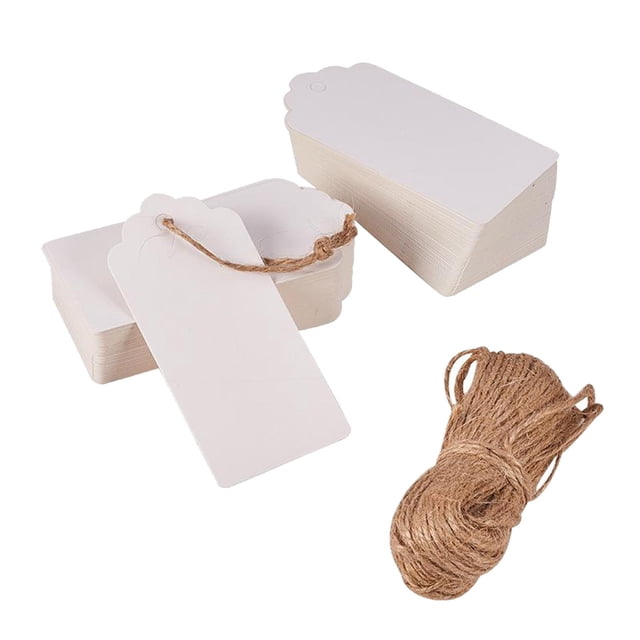 jifeng 100 PCS Kraft Paper Tags Blank Gift Tags with 100 PCS Natural Jute Twine for White