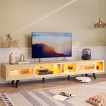Bestier 70" TV Pour les téléviseurs jusqu'à 75", Moyen-Century Moderne TV Supports avec porte en verre coulissant, blanc