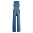 thumbnail image 4 of Woman Solid Color Sleeveless Sets, 2025 New Fashion Round-Neck Sleeveless Tank with Drawstring Long Pants Suits, Loungewear Tracksuits Outfit for Lady Light Blue XL, 4 of 5