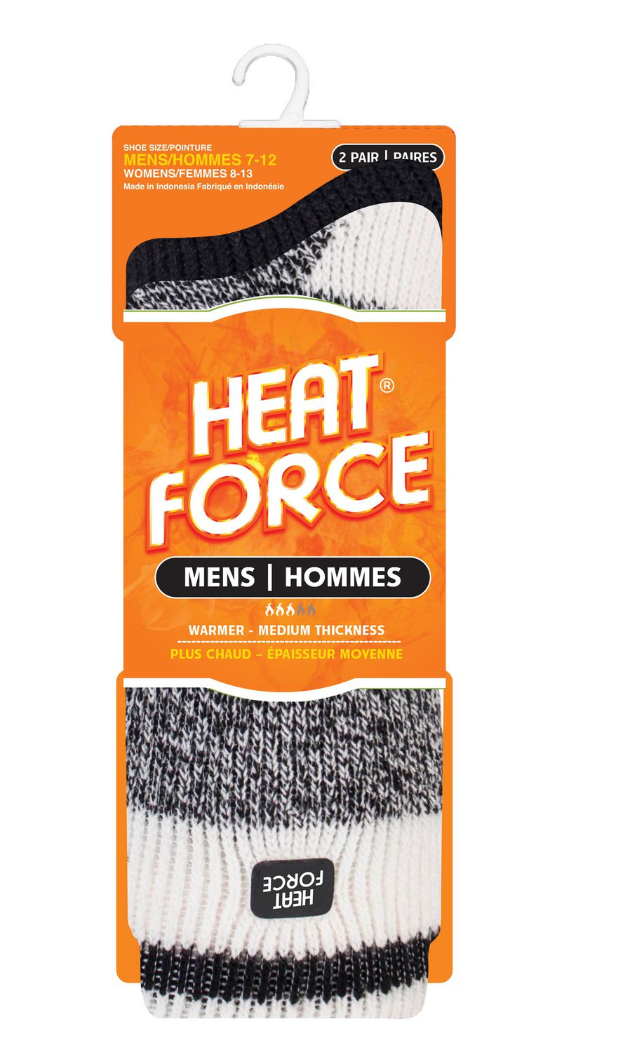 Chaussettes chaudes tors. crème pour hommes Heat Force, tailles 7-12, noir/noir, 2 paires