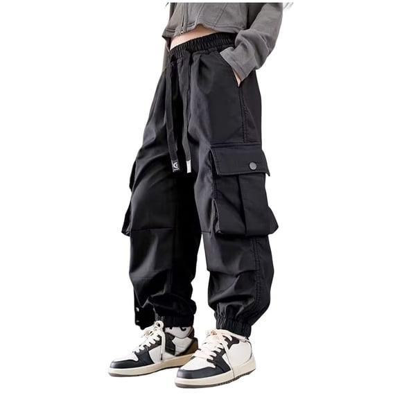 yocbz Toddler Girl Clothes Thin Childrens Pocket Cargo Pants Long Trousers Functional For Children Teenagers And Girls Black,11-+12 Years