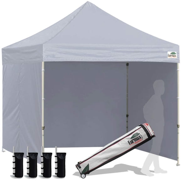 Eurmax USA 8'x8' Pop-up Canopy Tent Commercial Instant Canopies with 4 Removable Zipper End Side Walls and Roller Bag, Bonus 4 SandBags(Gray)