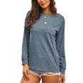 thumbnail image 3 of LUXUR T-shirt Femme Col Rond Tee-Shirt Couleur Unie Pull Décontracté Manches Longues Bleu S, 3 of 5