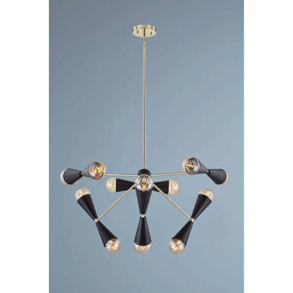 PENDENTIF DAMAS<br>Suspension 12 ampoules<br>Matériau de l'abat-jour : acier noir mat<br>Dimensions de l'abat-jour : 5″H x 3″L x 3″P
