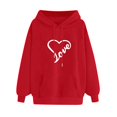 thumbnail image 1 of WZXFASHION Women's Solid Color Long Sleeved Love Printed Hooded Sweater 50% Off Clearance oversized pullover sweater, 1 of 4