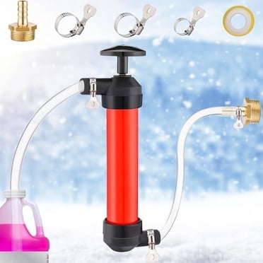 Trousse de Pompe Antigel d'Hiver pour VR - Pompe Manuelle à Siphon pour Remorque de Caravane, Système d'Eau avec 3 Pinces et 2 Tuyaux Transparents en PVC et Raccord en Laiton, Pompe de Transfert de Fluide pour Liquides de Gaz et d'Huile