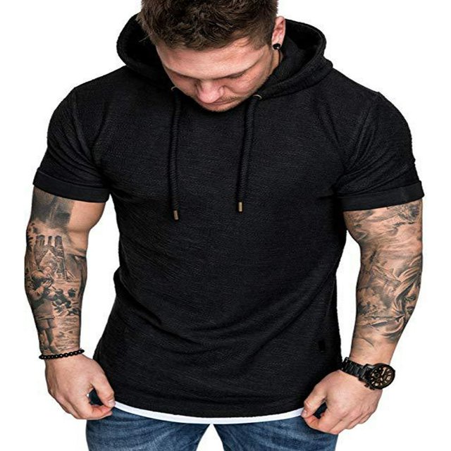 Sweat à Capuche à Manches Courtes pour Homme S'Adapte à un T-Shirt Slim