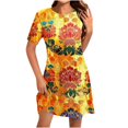 thumbnail image 2 of Ovzne Robes d'Été pour Femmes Robe Femme Mode pour Femmes Robe à Col Rond à Manches Courtes Imprimée Robe Chandail Robe de Printemps à Manches Courtes Liquidation, 2 of 5