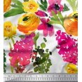thumbnail image 1 of Soimoi White Modal Satin Fabric Leaves & Floral Decor Fabric Printed BTY 42 Inch Wide, 1 of 3