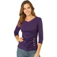 thumbnail image 1 of INSPIRE CHIC Women's Button Decor V Neck 3/4 Sleeve Solid Blouse Knitted Ruched Top, 1 of 6